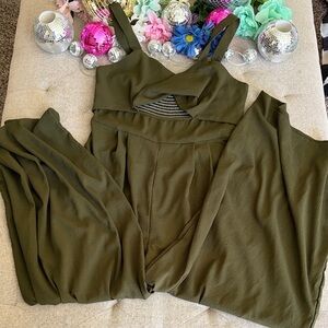 Olive Green Wide-Leg Jumpsuit with Cutout Detail
